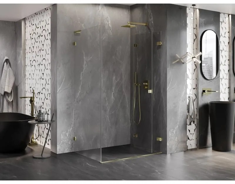 Mexen Lunar-F L, 1-krídlový sprchový kút so skladacími dverami, pravý, 95 x 80 cm, 8mm číre sklo, zlatý lesklý profil, 836L-095-080-50-00-P