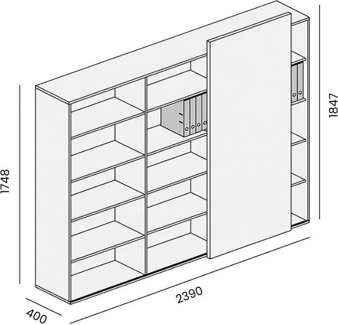 Kancelársky regál s posuvným panelom BLOCK, 2390 x 400 x 1748, grafitová