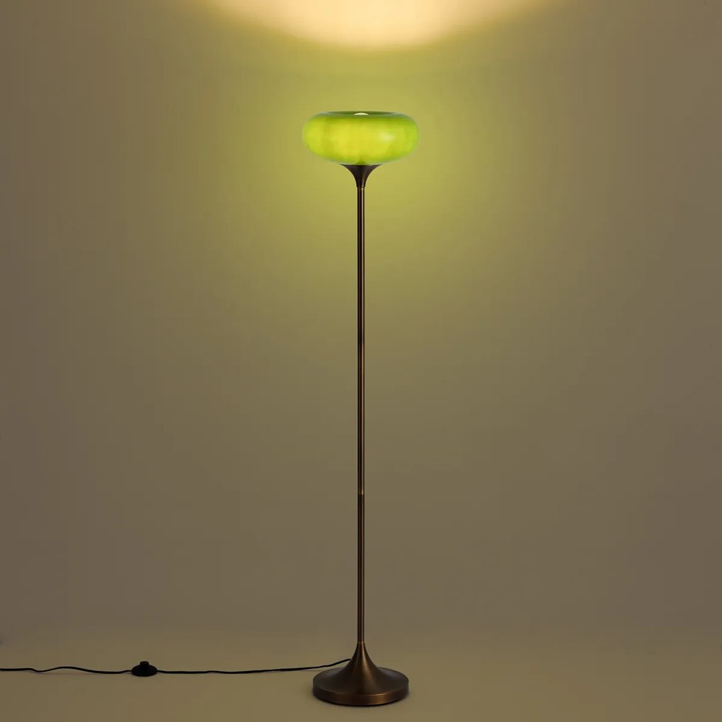 Retro stojaca lampa tmavobronzová so zeleným skleneným tienidlom 150 cm - Glaze