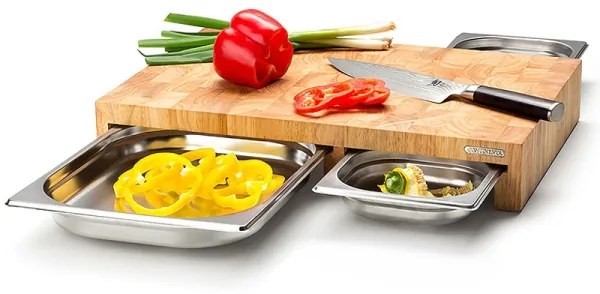 Continenta C4028 - SADA 1x Kuchynská doska na krájanie 50x32,5 cm + 3x misa gumovník