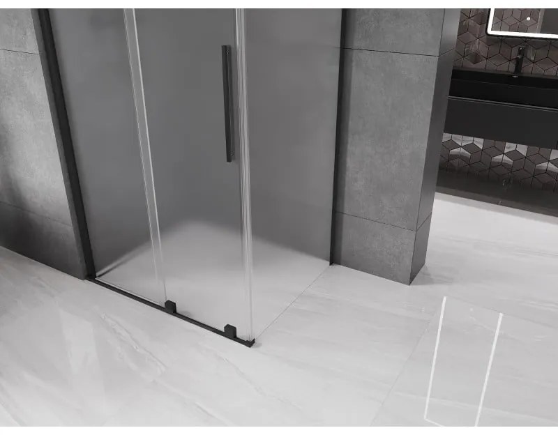 Mexen Velar, sprchový kút s posuvnými dverami 140 x 90 cm, 8mm sklo námraza, čierna matná, 871-140-090-31-70