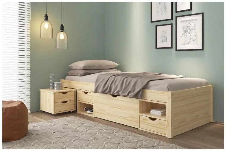 Inter Link Funkčná posteľ s 2 integrovanými nočnými stolíkmi (Claas – prírodná, 90 x 200 cm)  (100180021)