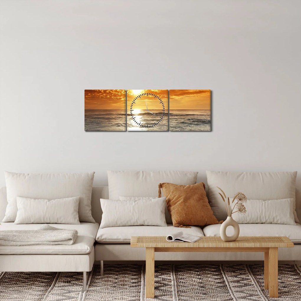Obraz západ slnka na Korzike (s hodinami) (90x30 cm)