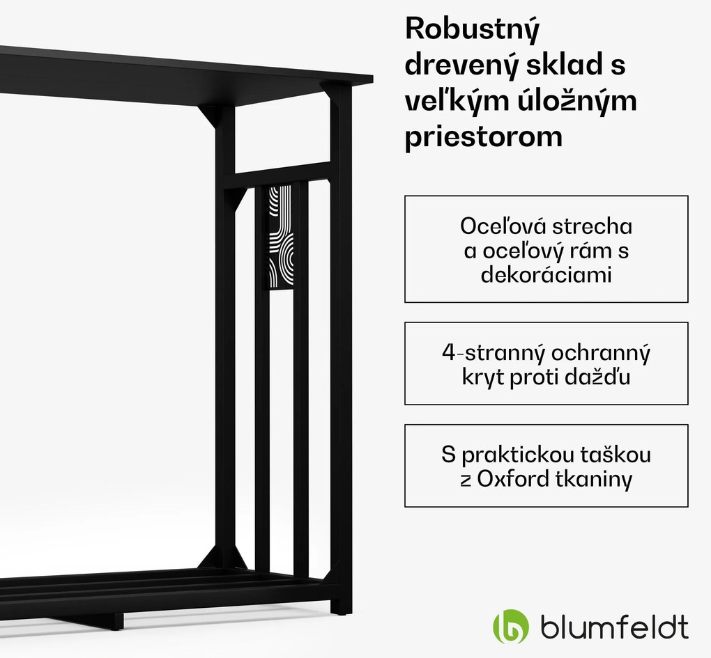 Blumfeldt Valdivian sklad dreva, 1,5 ložného metra, stabilný, oceľ, kryt proti dažďu, taška na prenášanie