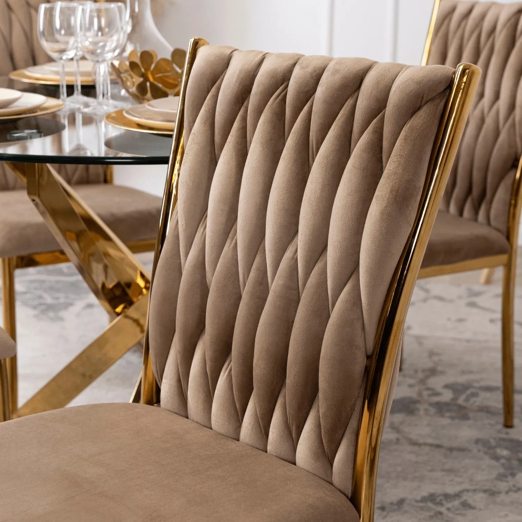 Designová jídelní židle Dan samet béžová/zlatá