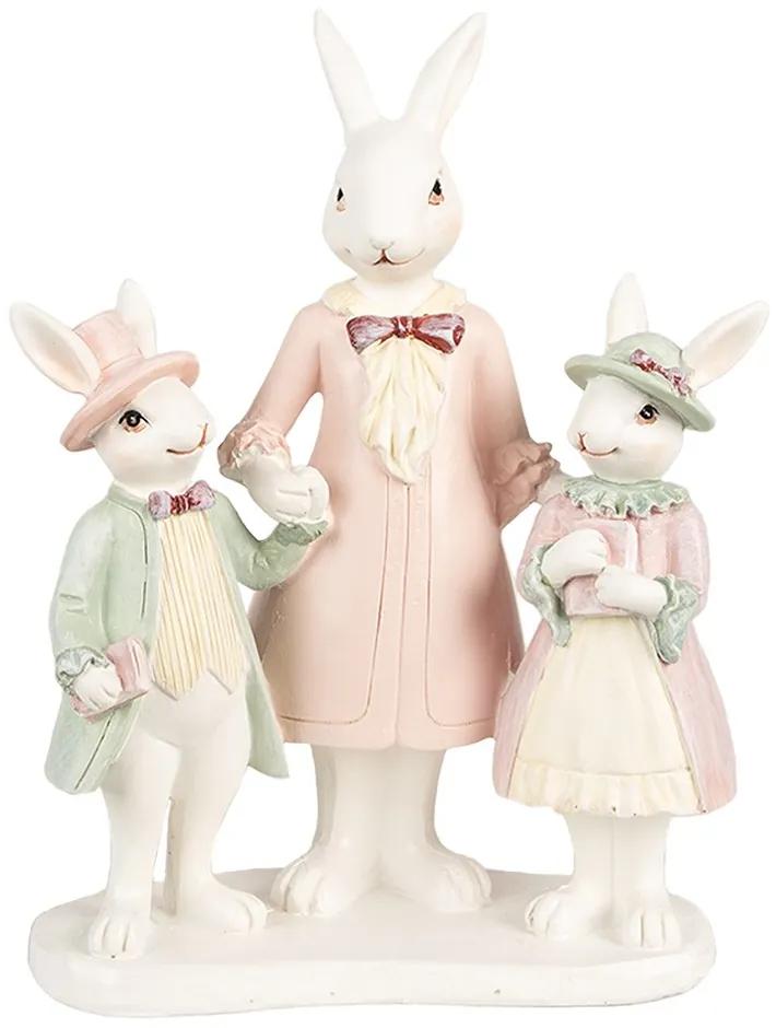 Dekorácia ružová králičia mamka s králikmi - 16*8*21 cm