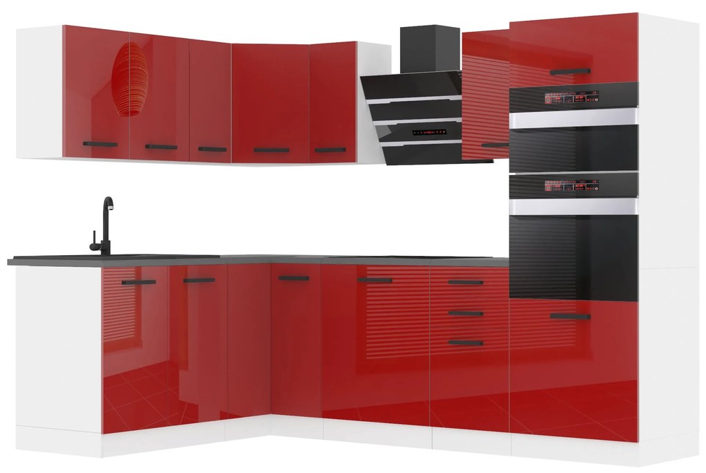 Kuchynská linka Belini Premium Full Version 420 cm červený lesk s pracovnou doskou MELANIE