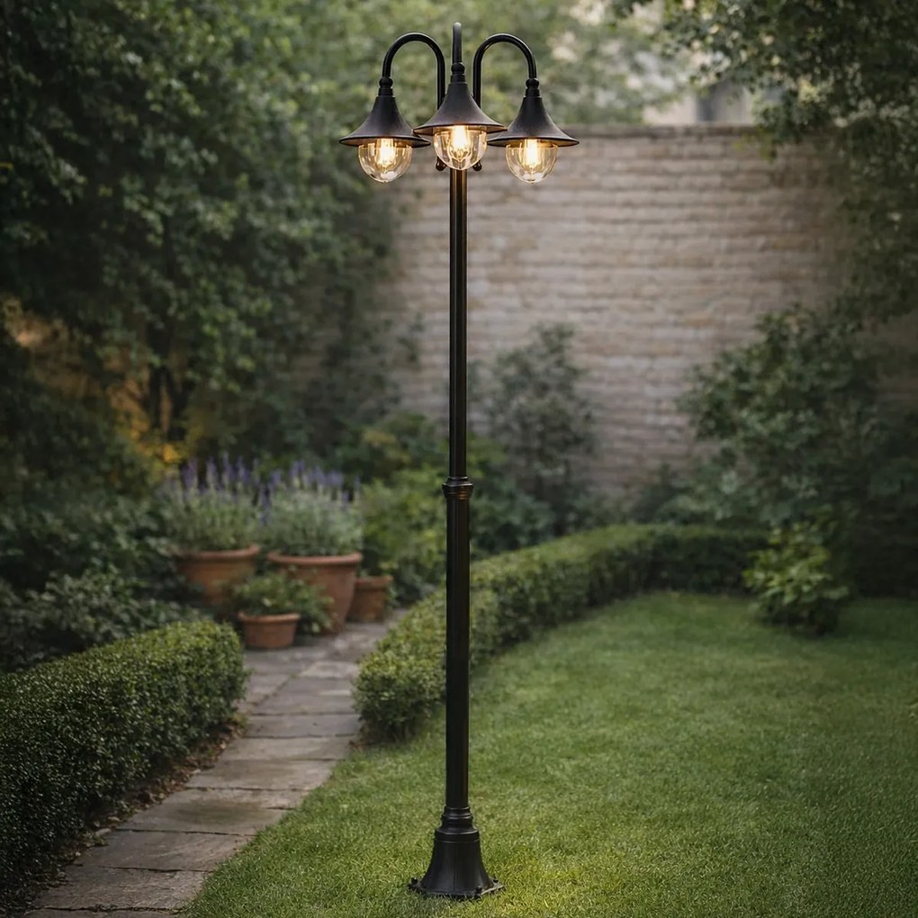 Klasická vonkajšia lampa čierna 200 cm 3-svetlá IP44 - Daphne