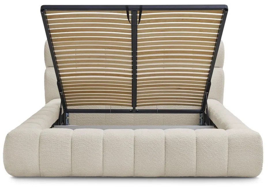 Béžová čalúnená dvojlôžková posteľ s úložným priestorom s roštom 180x200 cm Mont Blanc – Bobochic Paris