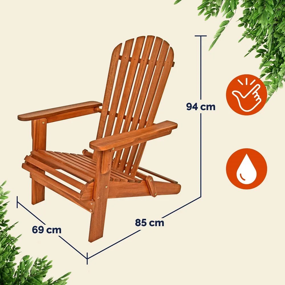 Záhradné lehátko ADIRONDACK, sklápacie, 69x84x94cm, prírodná hnedá Casaria