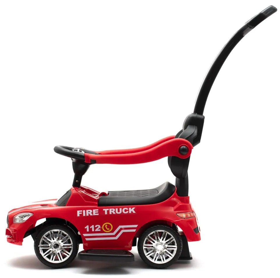 Detské odrážadlo so zvukom a vodiacou tyčou Baby Mix POŽIARNICI červené