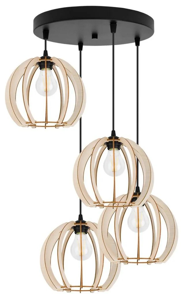Závesné svietidlo Timber 9, 4x drevené tienidlo, o