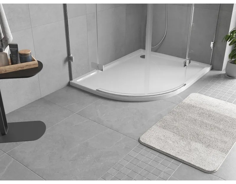 Mexen Flow, asymetrická štvrťkruhová sprchová vanička slim, pravá 90 x 80 cm, biela lesklá, 46Q108090R