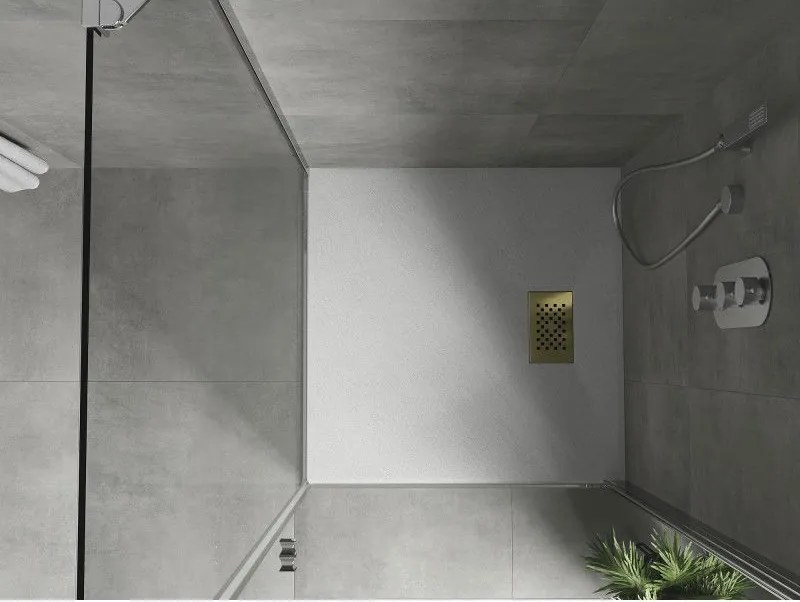 Mexen Hugo, štvorcová sprchová vanička SMC 80 x 80 cm, biela, zlatá krytka, 42108080-G