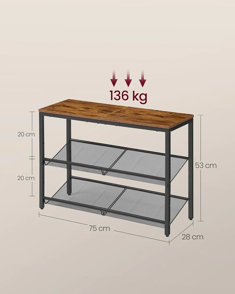 VASAGLE stojan na topánky 8x75x53cm, hnedý–tintový čierny