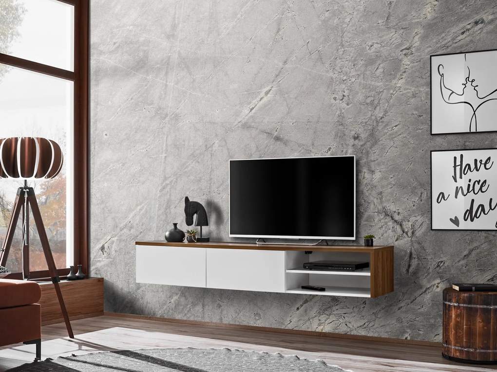 Tv stolík/skrinka Dalton (dub sterling + biela matná). Akcia -20%. Vlastná spoľahlivá doprava až k Vám domov. 1097687