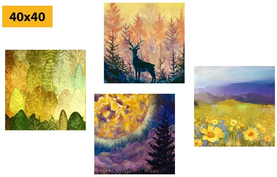 Set obrazov príbeh jeleňa v imitácii olejomaľby