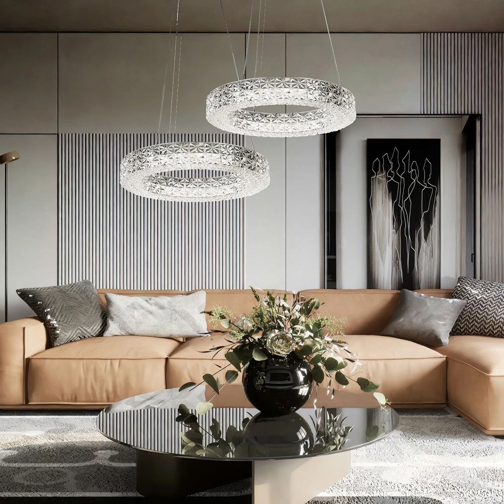Toolight Toolight, LED stropné krištáľové svietidlo 40cm, 24W, 4000K, MS004-CP, chrómová, OSW-09614