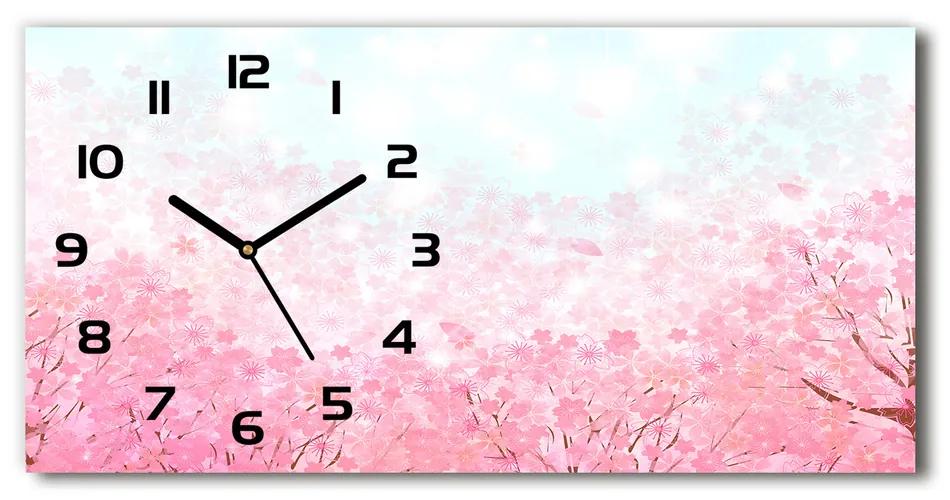 Vodorovné Sklenené hodiny na stenu tiché Kvety višne pl_zsp_60x30_f_78464796