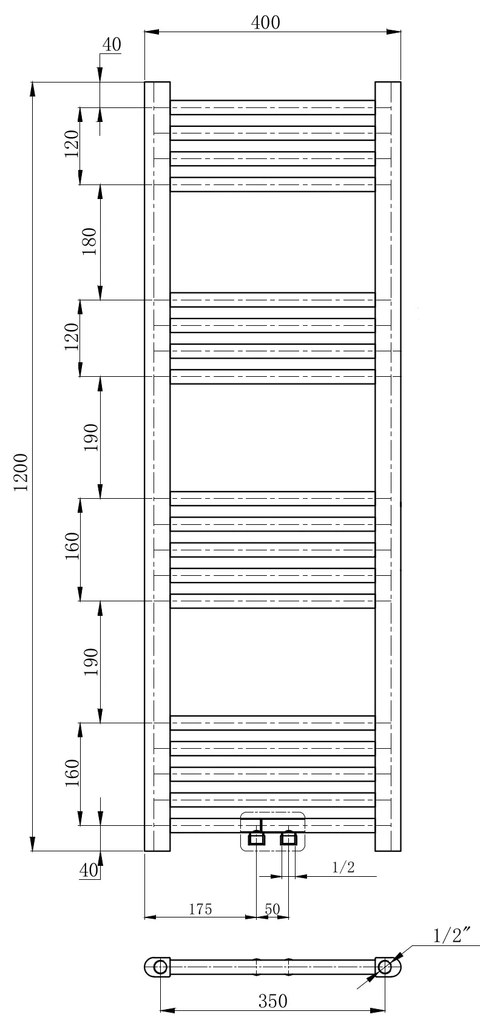 Gamma Erga Simple, vykurovacie teleso 1200x400 mm, 412 W, čierna, ERG-LAV-SIMP-12040-BK