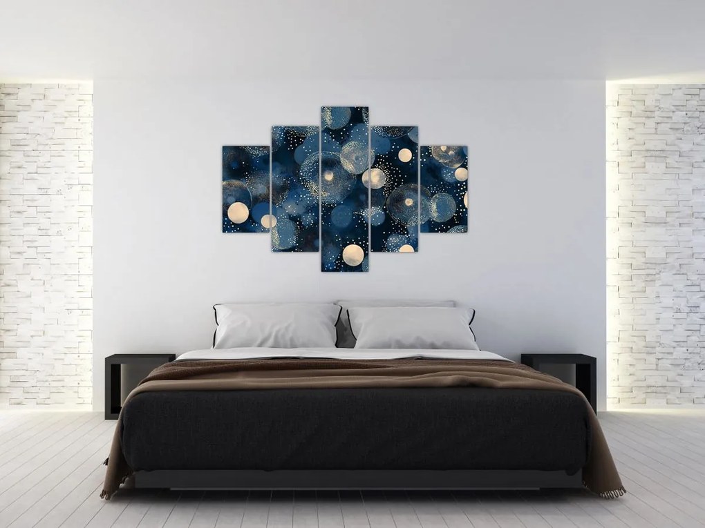 Obraz - Modro-zlaté krúžky (150x105 cm)