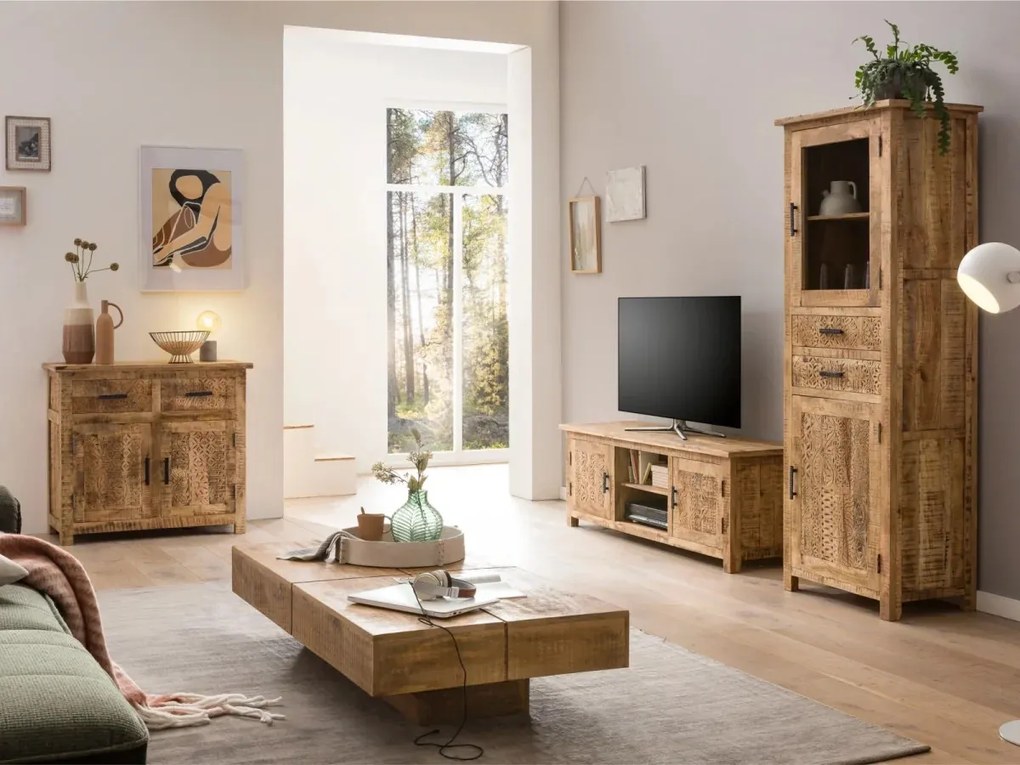 furniture-nabytek.cz - Masivní komoda Bombaj z mangového dřeva, lakovaná, hnědá – 90×42×80 cm