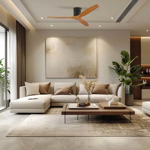 ZEVENTI - Stropný ventilátor SPELLO Wi-Fi Tuya čierna/dub + diaľkové ovládanie