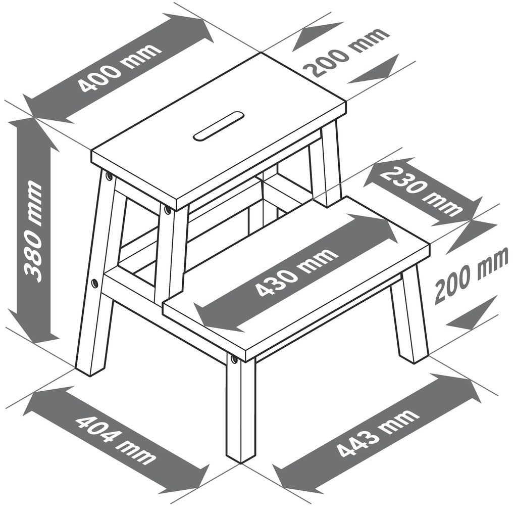 Sklopný schodík, kaučukové drevo