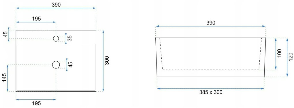 Rea Trendy, umývadlo na dosku 390x300x120 mm, biela, BEL-00002