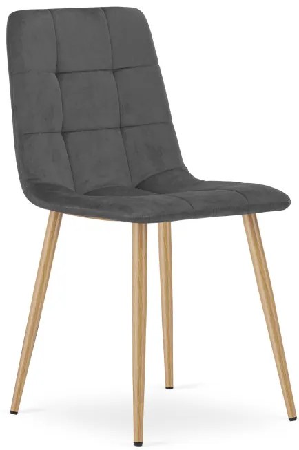 Set štyroch jedálenských stoličiek KARA zamatové, tmavosivé / hnedé nohy (4 ks)