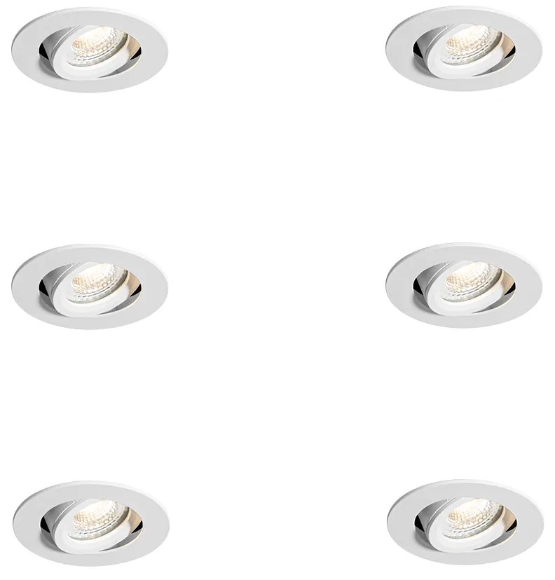 Sada 6 zapustených bodových svetiel biela naklápacia 6,5 cm vrátane LED IP54 Ultra Slim - Pupil