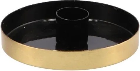 Čierno - zlatý antik kovový svietnik Marrakech black - Ø 10*2,5 cm