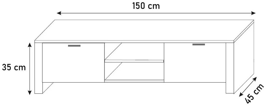 TV stolík ROMA, biela/čierna lesk - 150/35/45cm