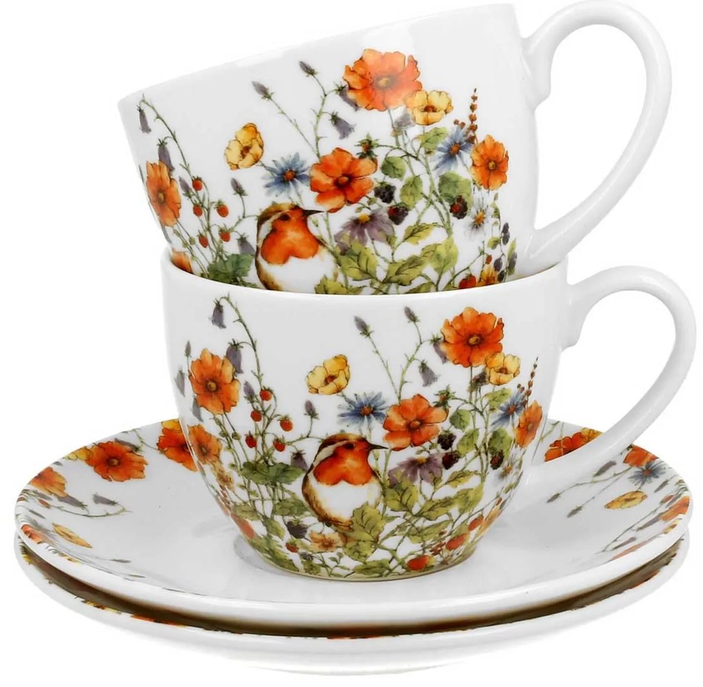 Porcelánová šálka s podšálkou Wild Birds 280 ml sada 2ks