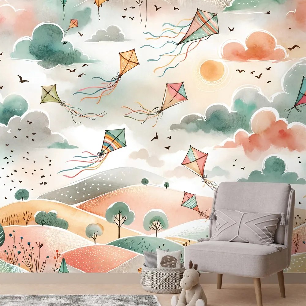 Tapeta pastelové lietajúce draky na oblohe