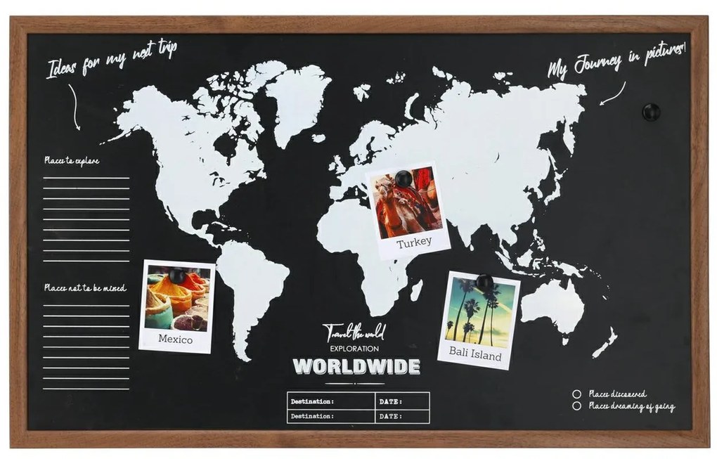 Magnetická tabuľa s mapou World, 78x48 cm