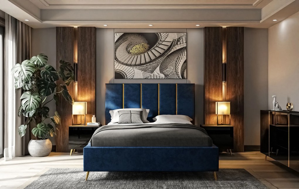 Dizajnová manželská posteľ TIFF 180x200 šedá zamatová látka Farba: Čierna, Veľkosť: 180 x 200 cm