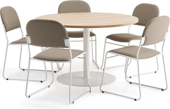 Nábytková zostava VERTICUS + DAWSON, 1 stôl a 5 béžovobielych stoličiek