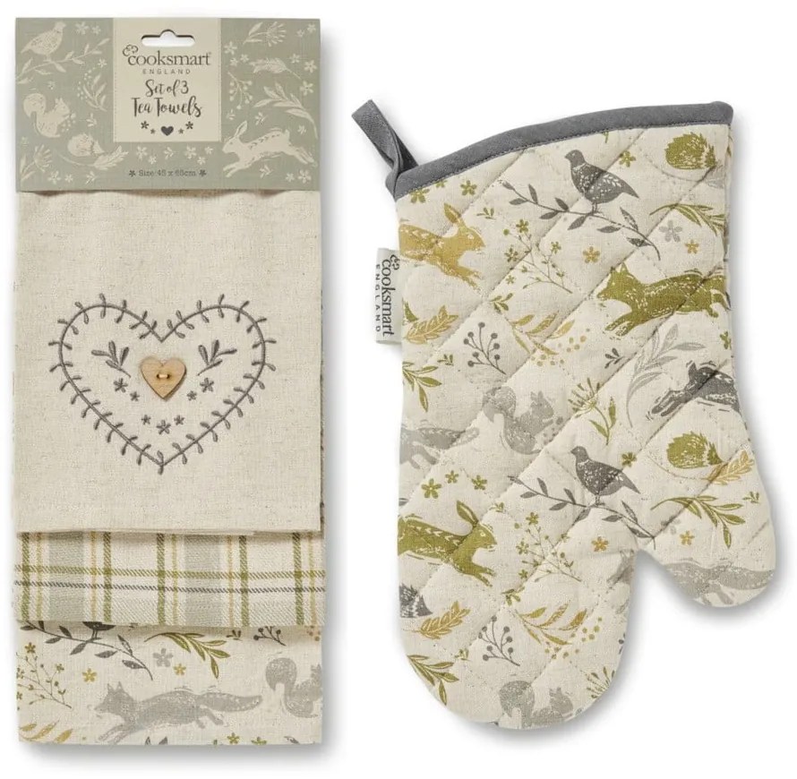 Utierky a chňapka v súprave 4 ks Woodland – Cooksmart ®