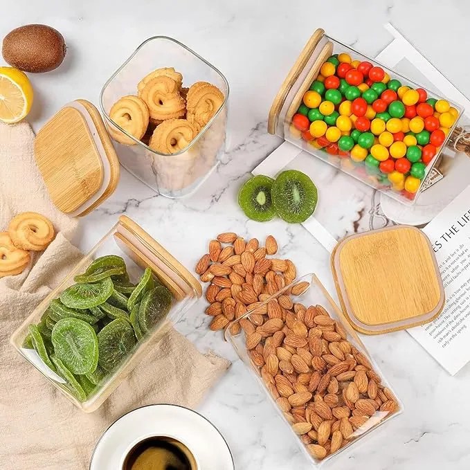 Orion Sklenená dóza hranatá s bambusovým vrchnákom, 1 l BORO