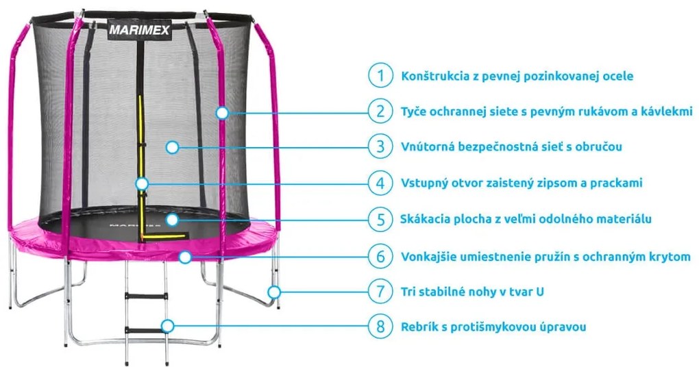 Marimex | Trampolína Marimex Standard 183 cm ružová + vnútorná ochranná sieť + rebrík ZADARMO | 19000109