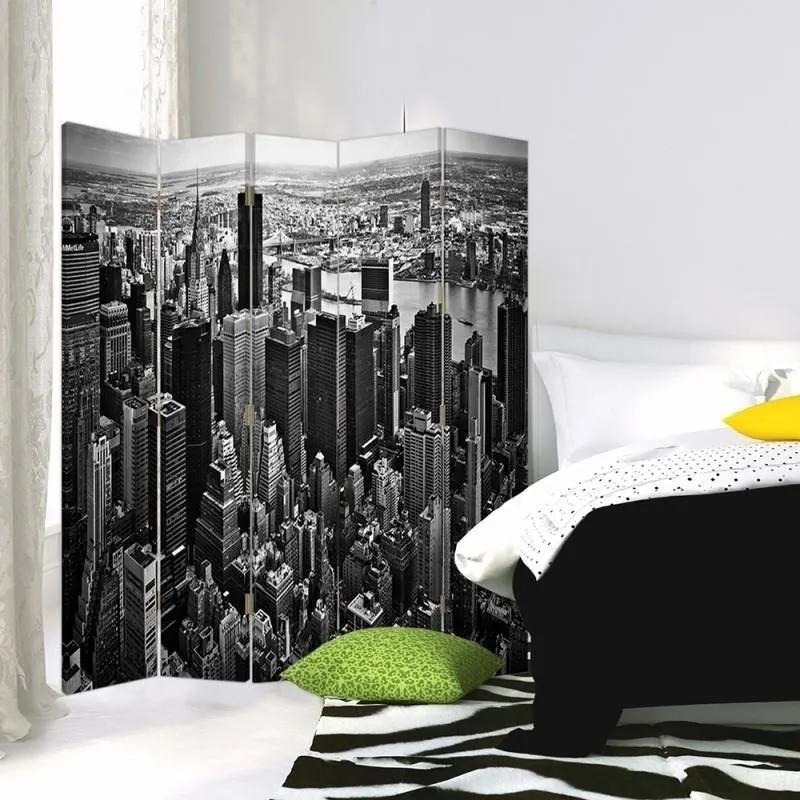 Ozdobný paraván, Manhattan v černé a bílé - 180x170 cm, päťdielny, obojstranný paraván 360°