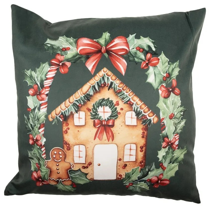 Zelená obliečka na vankúš s perníkovou chalúpkou  - 45*45 cm
