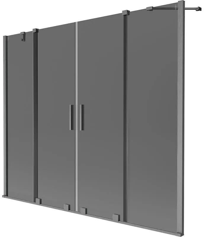 Mexen Velar Duo, 2-krídlová posuvná vaňová zástena 170 x 150 cm, 8mm šedé sklo, brúsený grafit, 896-170-000-42-66