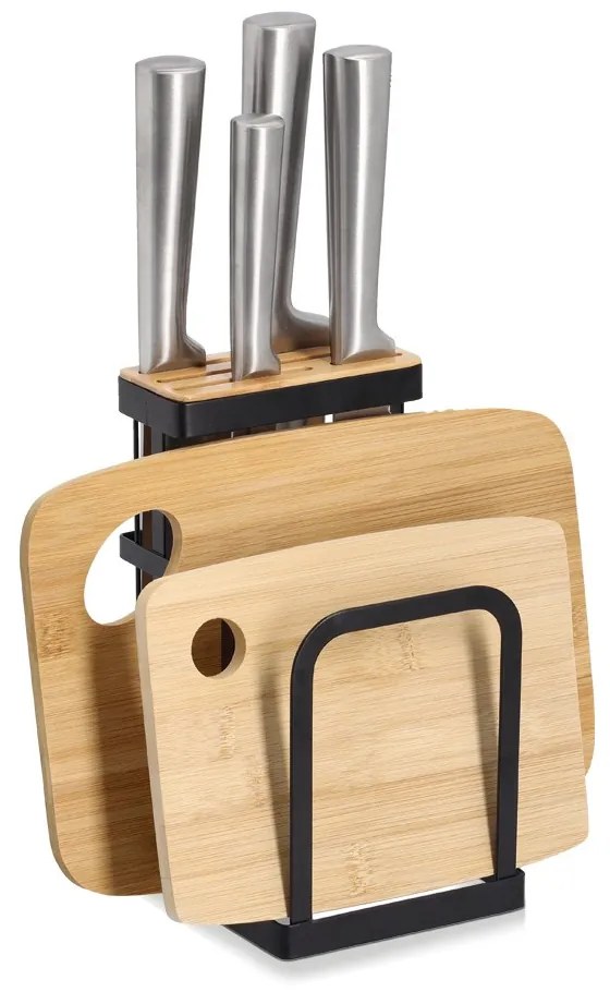 Zeller Present Stojan na nože, stojan na krájacie dosky, čierny kov, bambus