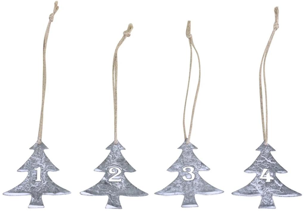 Šedé kovové vianočné stromčeky s číslami 1-4 na sviečky - 5*6cm
