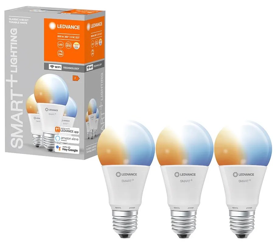 SADA 3x LED Stmievateľná žiarovka SMART+ E27/9W/230V 2700K-6500K - Ledvance