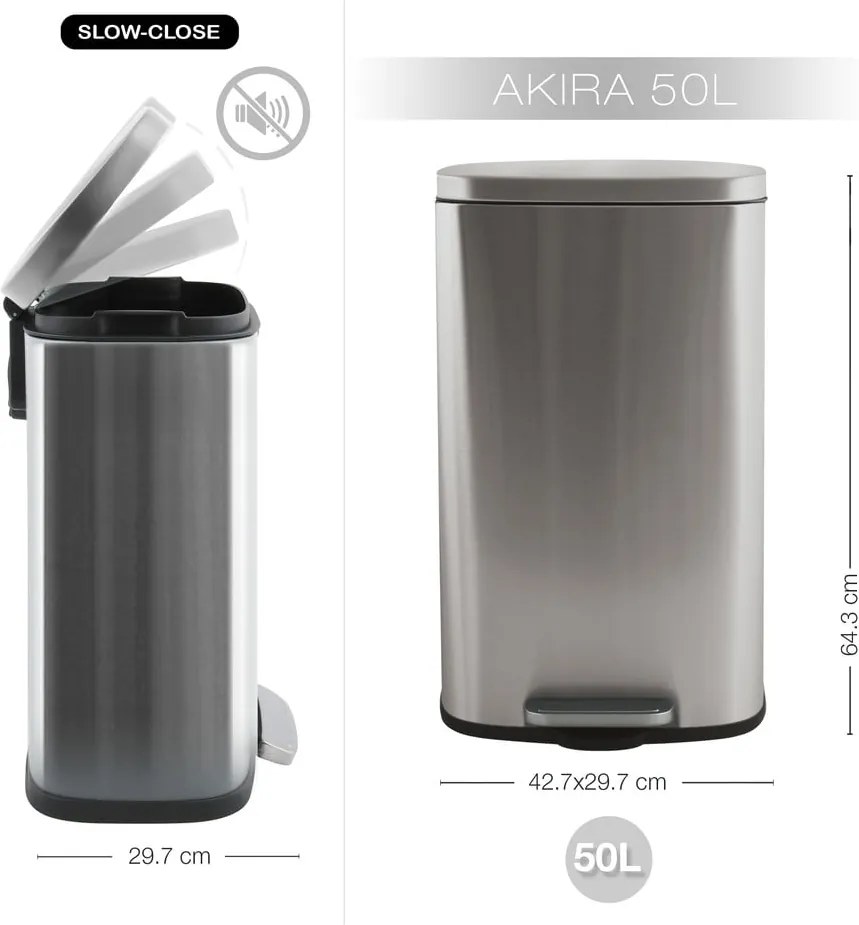 Nášľapný oceľový odpadkový kôš v matne striebornej farbe 50 l Akira – Spirella