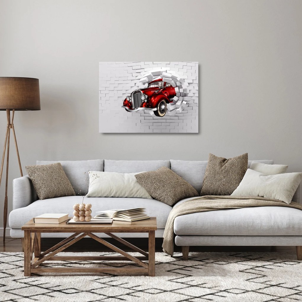 Sklenený obraz - Červené auto (70x50 cm)