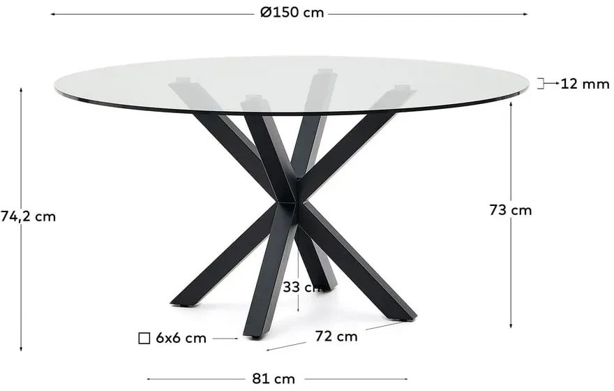 Čierny okrúhly jedálenský stôl so sklenenou doskou ø 150 cm Argo – Kave Home